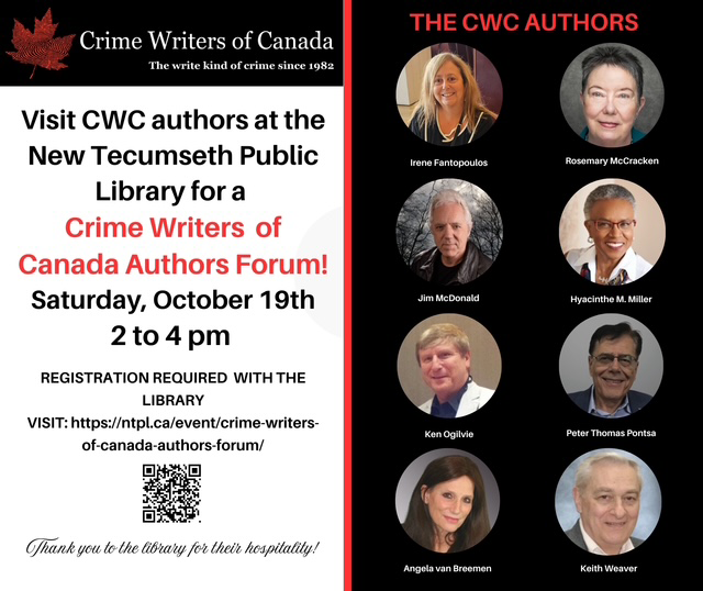 Crime Writers of Canada Authors Forum, Saturday, October 19th, 2-4 pm